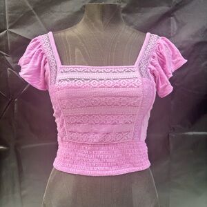 Forever 21 Pink Puff Sleeve Smocked Blouse